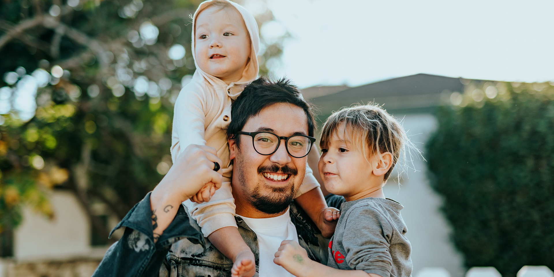 father with two children